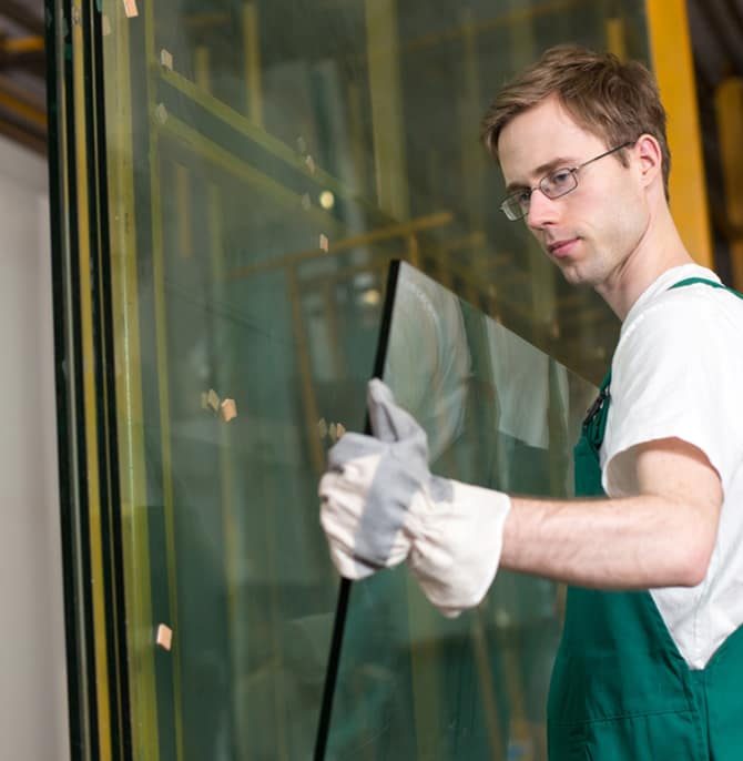 Man installing glass panel — Glass Suppliers in Wollongong, NSW